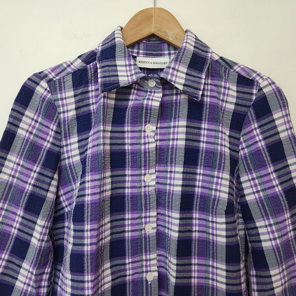 REBECCA MALONE Women's Purple Plaid Button Up Shirt 3/4 Sleeve Size S - Picture 2 of 7